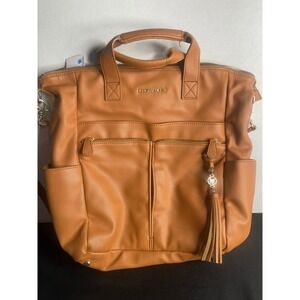 Lily Jade Vegan Leather Diaper Bag Backpack Tote Camel Tan Gold Hardware Tassel